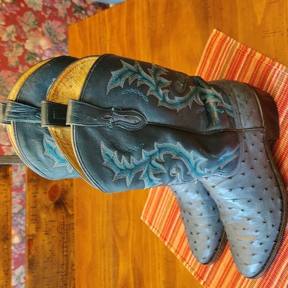Dan Post Full Quill Blue Ostrich 9D boots - Picture 2 of 8